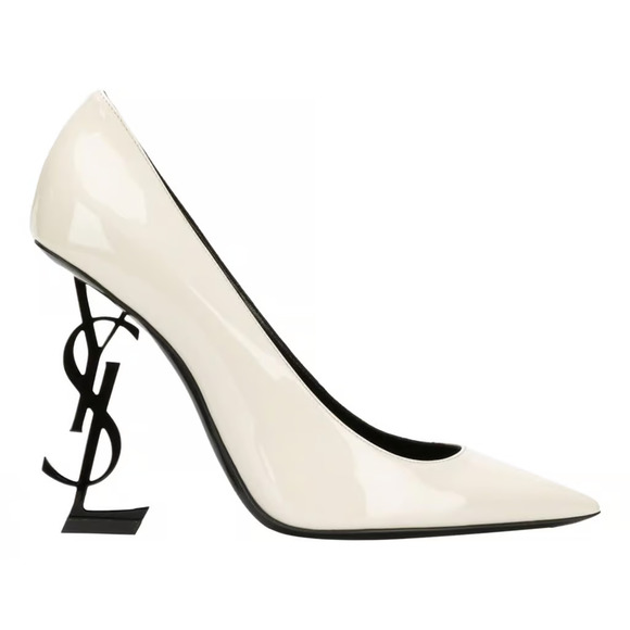Saint Laurent YSL Logo Opyum Opium 110 Neutro White Black Patent Heel Pump 37.5 - Picture 1 of 11